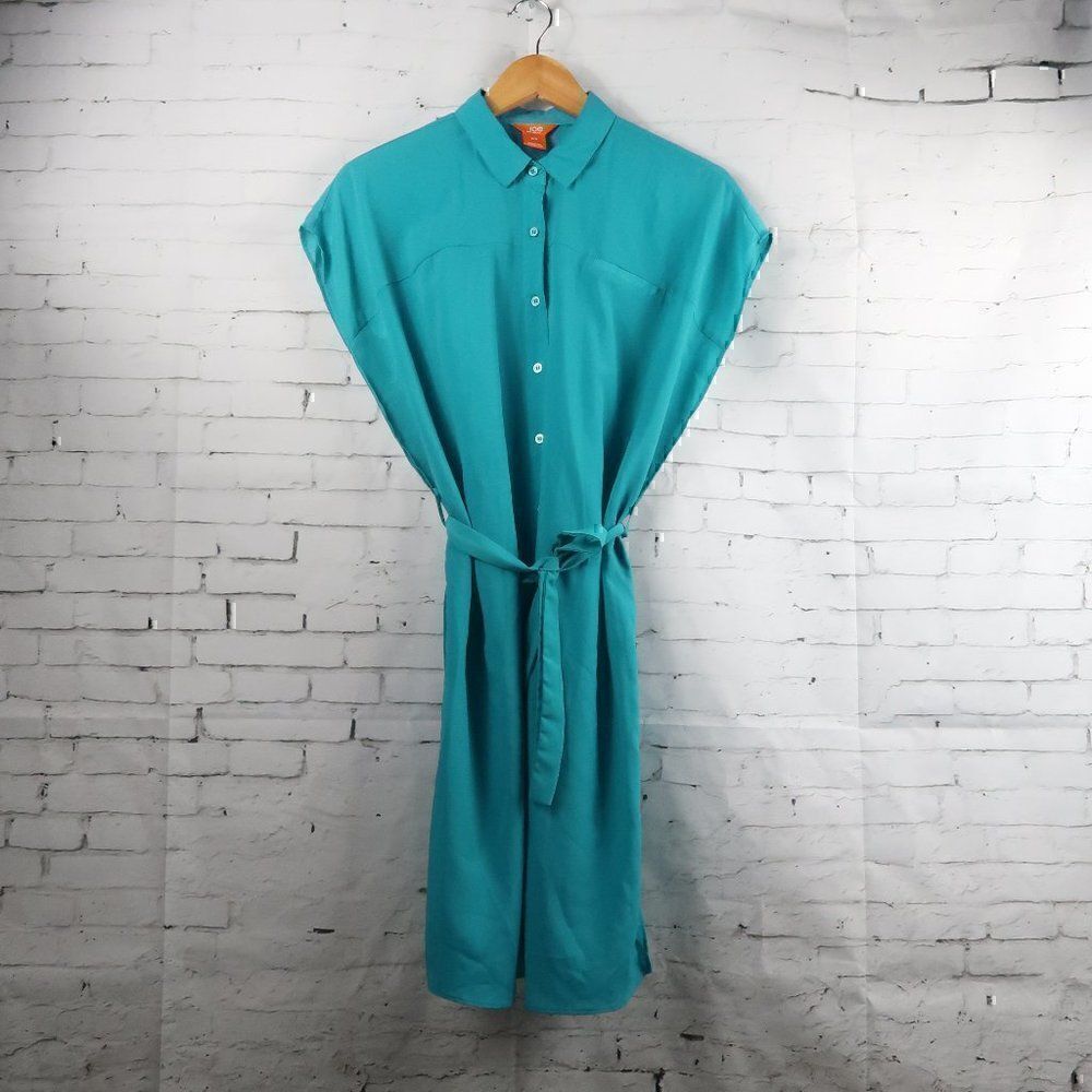 JOE FRESH TEAL SLEEVLESS BUTTON DOWN TIE WAIST DRESS SIZE SMALL